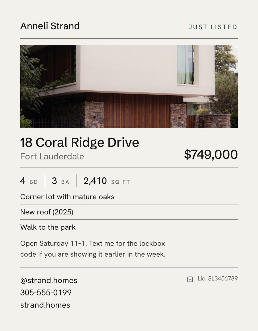 A printed listing flyer